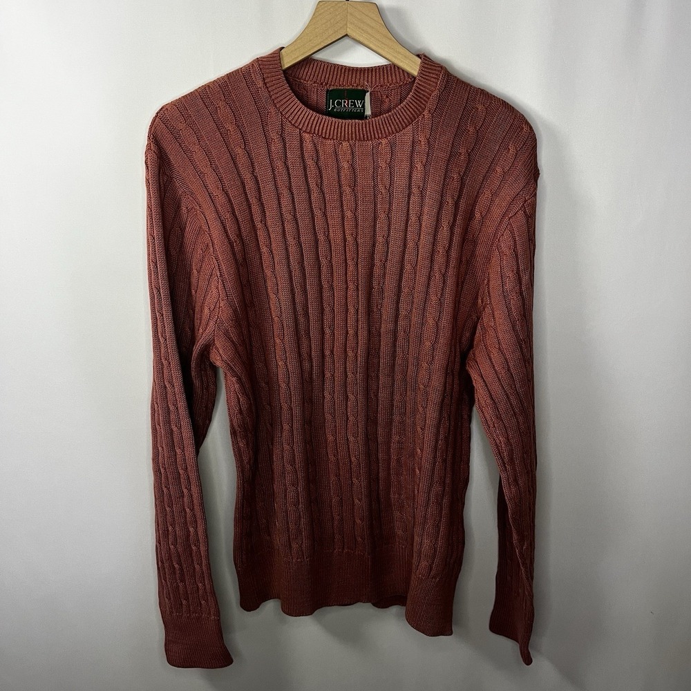 Vtg J. Crew‎ Sweater Men Chest 43" Pink Cotton Crewneck Cable Knit Long Sleeve